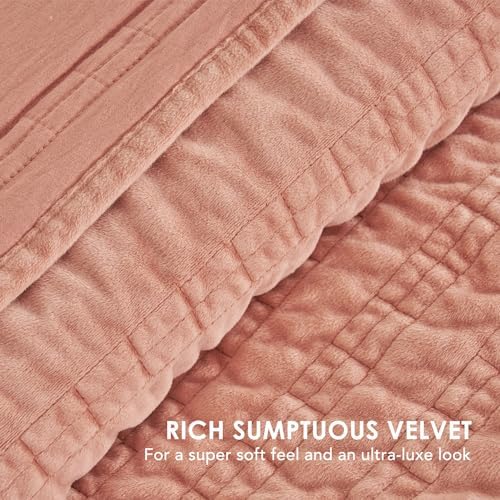 EVERGRACE Velvet Quilt Set Queen Size Pink Clay
