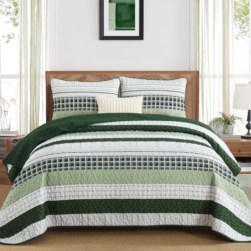 DJY Striped Quilt Set Queen Size 3 Pieces Microfiber Bedding Set