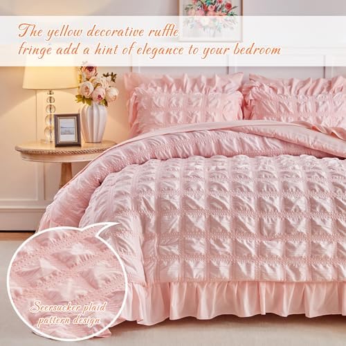 Tititada Blush Pink Plaid Seersucker Comforter Set