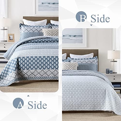 DDUOXIN Floral Quilt Set - Reversible Cotton King Quilt with 2 Pillow Shams