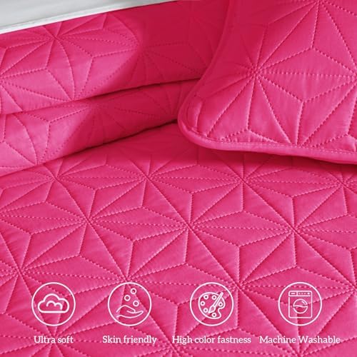 Whale Flotilla Twin XL Quilt Set Hot Pink