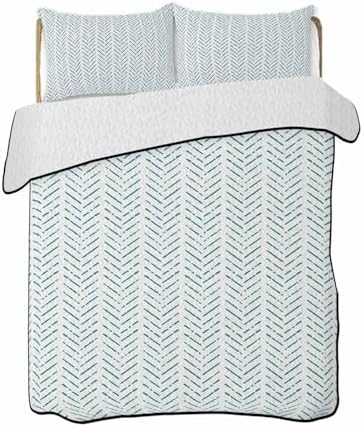 RisQiten Twin XL Teal Striped Reversible Quilt Set 1