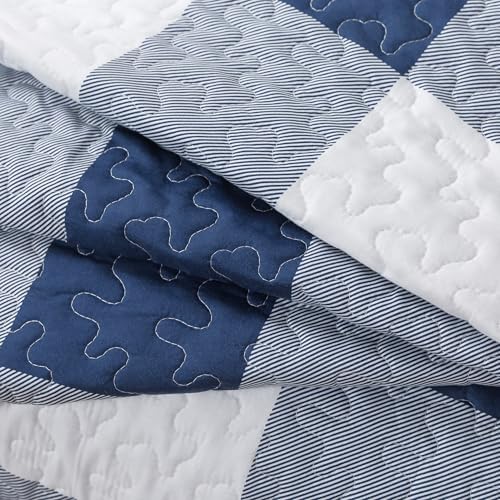 Soul Lane Blue White Buffalo Plaid Quilt Set - King Size