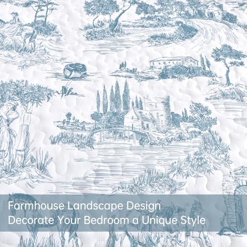 Drucon Blue Quilt Set King Size 3 Pieces Farmhouse Design