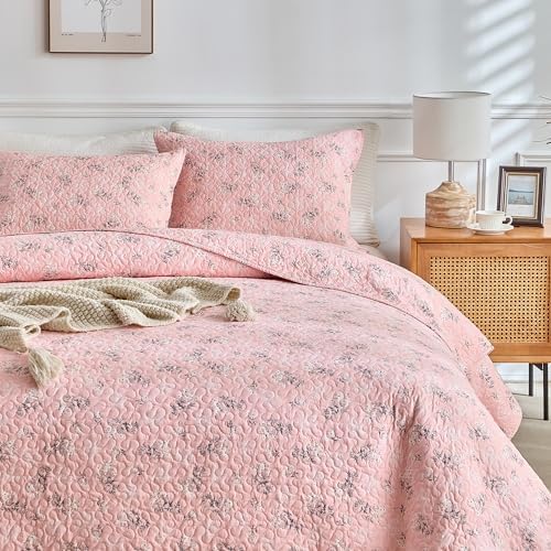 3-Piece King Size Floral Quilt Set with Pillow Shams