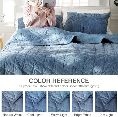 Twin Luxury Velvet Quilt Set - Navy Blue 68x86