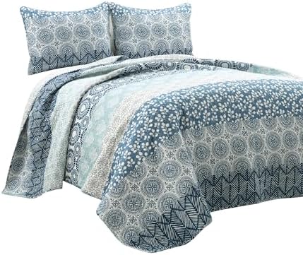 Lush Decor Bohemian Stripe Reversible Quilt Set 3 Piece Queen
