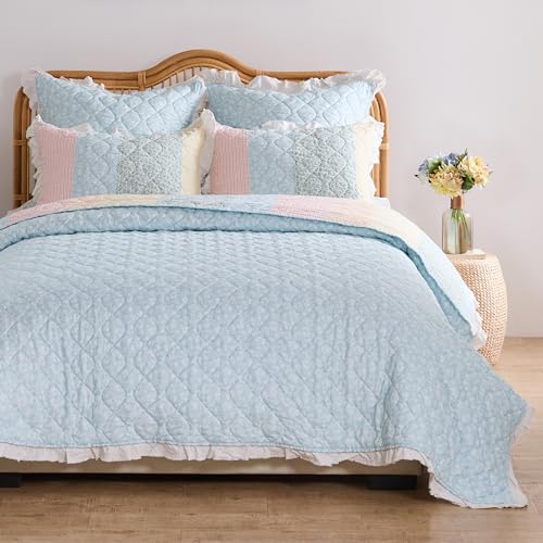 Greenland Home Fashions Tessie Ruffled Quilt Set 3-Piece KingCal King Pastel