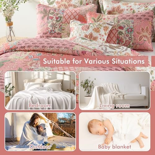 Etwel Queen Quilt Bedding Set Patchwork Floral Pink Comforter