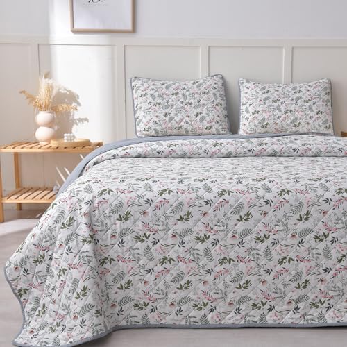 LINNUO HOURSE King Size Quilt Set with Reversible Floral Pattern
