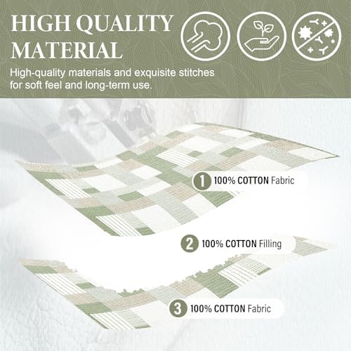 SahSahCasa Queen Size Quilt Set 3Pcs Green Brown