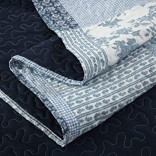 Boryard 3-Piece Queen Quilt Set Navy Blue Plaid Print