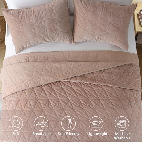 KASENTEX Velvet Quilt Set 102x106 Pink Brown