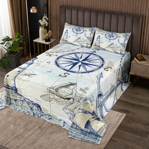 Erosebridal Nautical Theme King Quilt Set