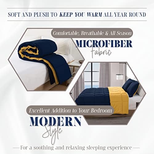 Elegant Comfort 3-Piece Reversible Comforter Set Twin Navy Yellow