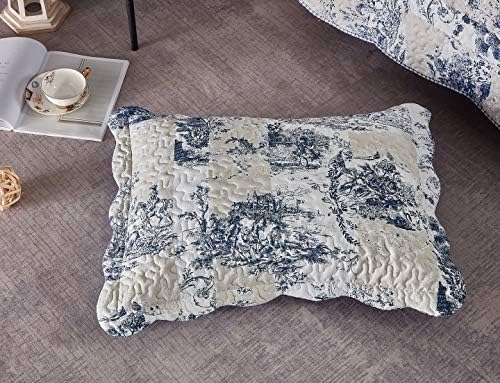 Brilliant Sunshine Blue Toile Quilt Set with 2 Shams