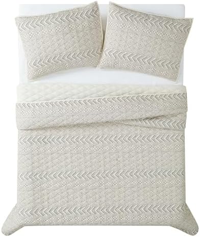 Brooklyn Loom Chase Quilt Set Twin XL Cream Black 2-Piece 1