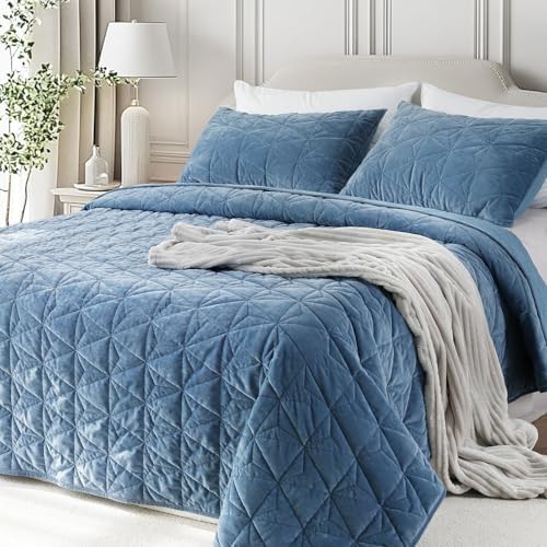 Twin Luxury Velvet Quilt Set - Navy Blue 68x86