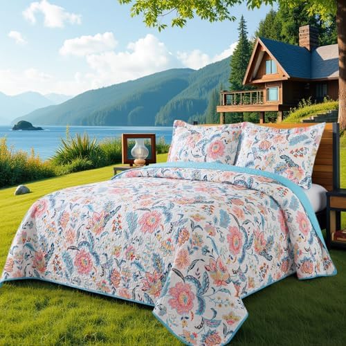 BEDISELY Queen Quilt Set - 3-Piece Floral Farmhouse Bedding 1