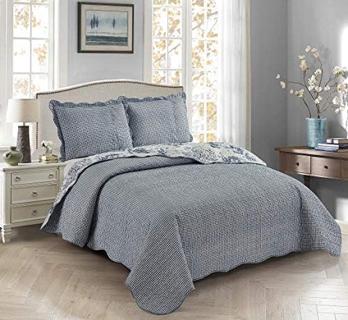 Brilliant Sunshine Blue Toile Quilt Set with 2 Shams