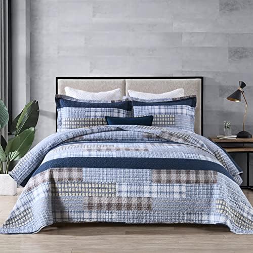 SahSahCasa Queen Quilt Set 3PCS 100 Cotton Plaid