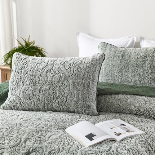 Dobuyly Fluffy Green Queen Quilt Bedding Set