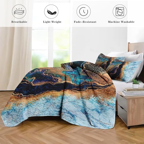 Pamnest Quilt Set Twin Size Blue Gold Marble 2 Pcs 1