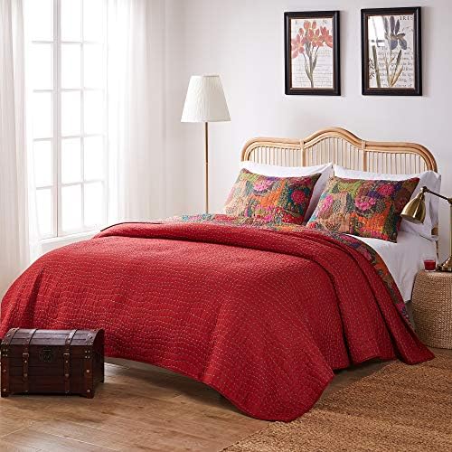 Greenland Home Jewel Reversible Cotton Quilt Bedding Set Twin Red