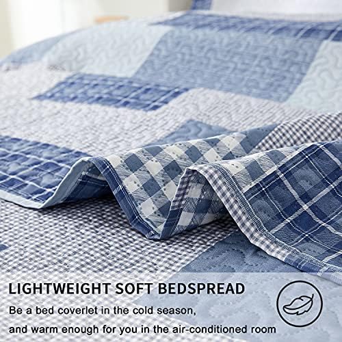 Jarson Light Blue Plaid Quilt Set 3Pcs King Size Reversible
