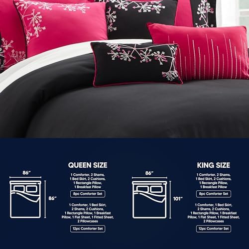 Chic Home 8 Piece Pink Floral Comforter Set Queen 1