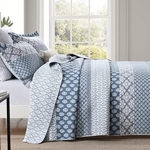 DDUOXIN Floral Quilt Set - Reversible Cotton King Quilt with 2 Pillow Shams