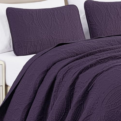 Chezmoi Austin 3-Piece Oversized Bedspread Set King Purple