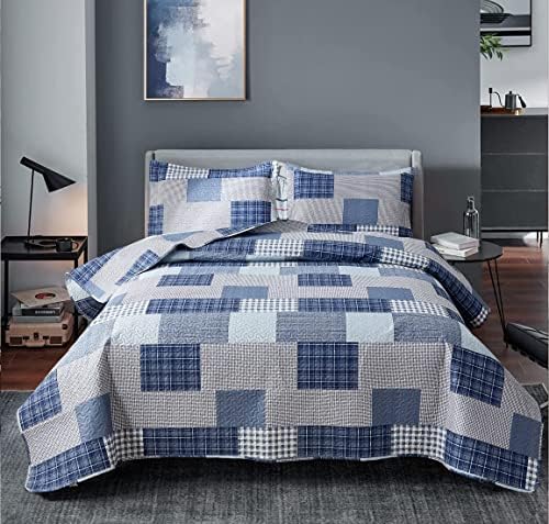 Jessy Home King Size Plaid Quilt Bedding Set