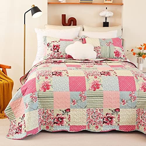 Cmfshape Floral Queen Quilt Set with Pillow Cases