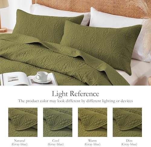WURUIBO Twin Quilt Set Olive Green Microfiber 1