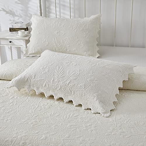 Brandream 4-Piece Cream White Quilt Set Twin Size