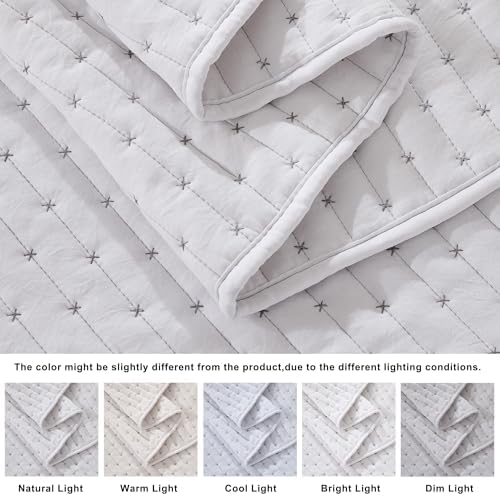 WDCOZY White Cross Stitch Quilt Set Twin Size