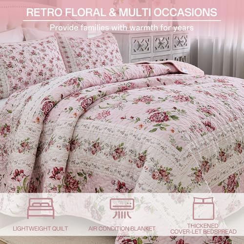 Xruibed Floral Quilt Set Queen Size 3PCs