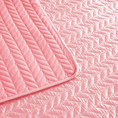 Whale Flotilla Silky Soft Satin Quilt Set Queen Size Pink