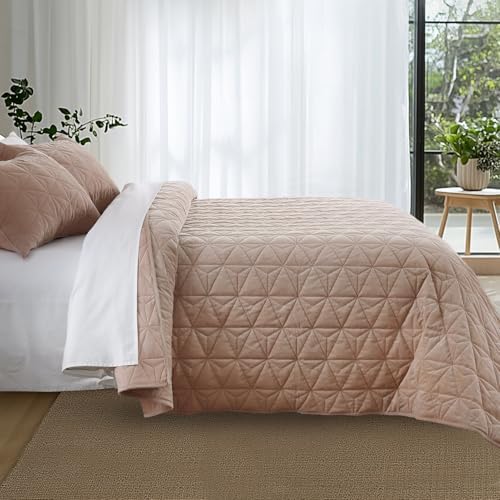 KASENTEX Velvet Quilt Set 102x106 Pink Brown