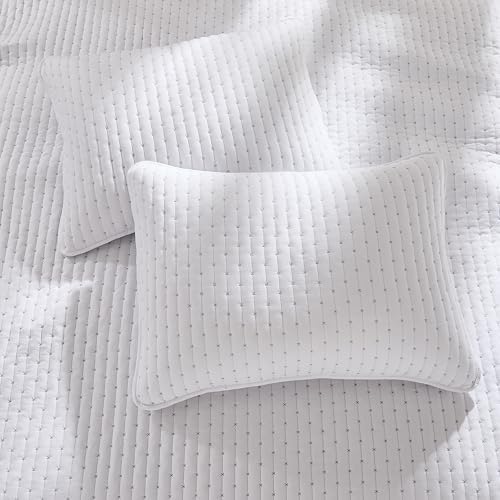 WDCOZY White Cross Stitch Quilt Set Twin Size