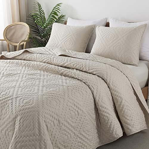 RSHARE Beige Cream Tan Quilt Set with Pillow Sham Twin Size