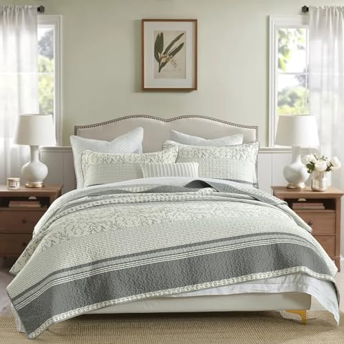 DDUOXIN 100 Cotton Queen Quilt Set - Modern Stripe