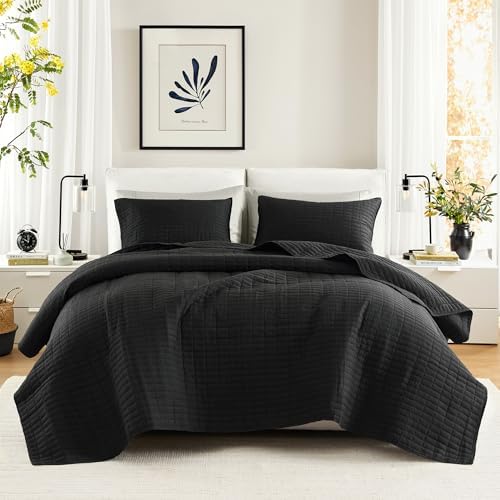 Comfort Spaces Kienna Quilt Set Black Full Queen 3 Piece