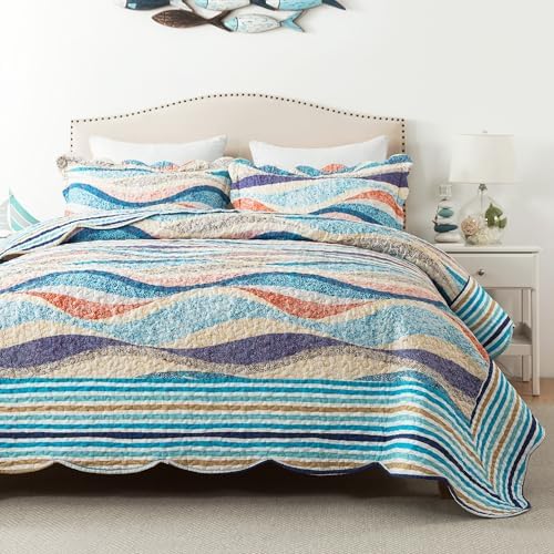 HoneiLife Oversized King Quilt Set 120x120 - Coastal Style 3 Piece