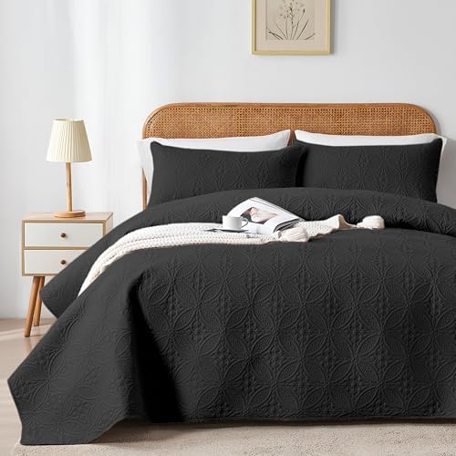 WURUIBO KingCal King Quilt Set Black Microfiber