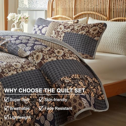 ROOMLIFE Twin Quilt Set - 3-Piece Cotton Boho Bedding