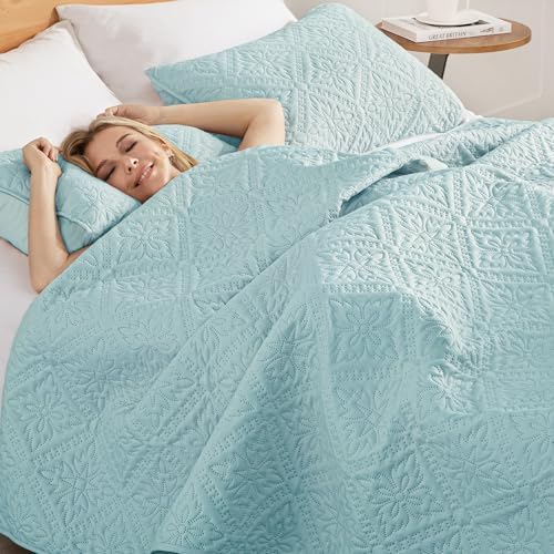 Exclusivo Mezcla Twin Quilt Set Aqua Blue Modern Bedspreads with 1 Pillow Sham