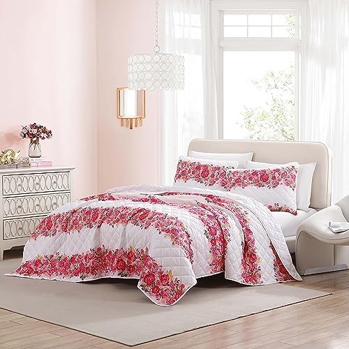 Betsey Johnson Queen Quilt Set - Banded Floral Pink