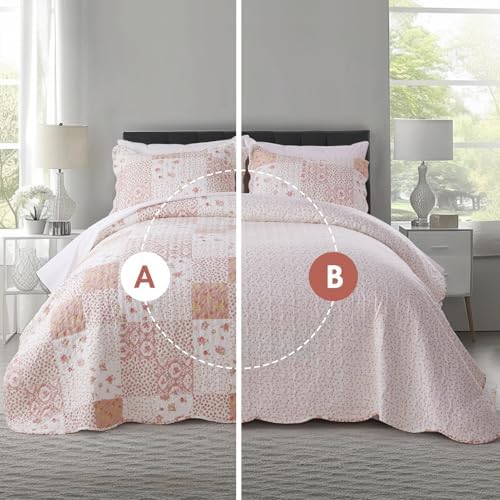 KASENTEX Twin Quilt Set 86x68 Pink Floral Patchwork